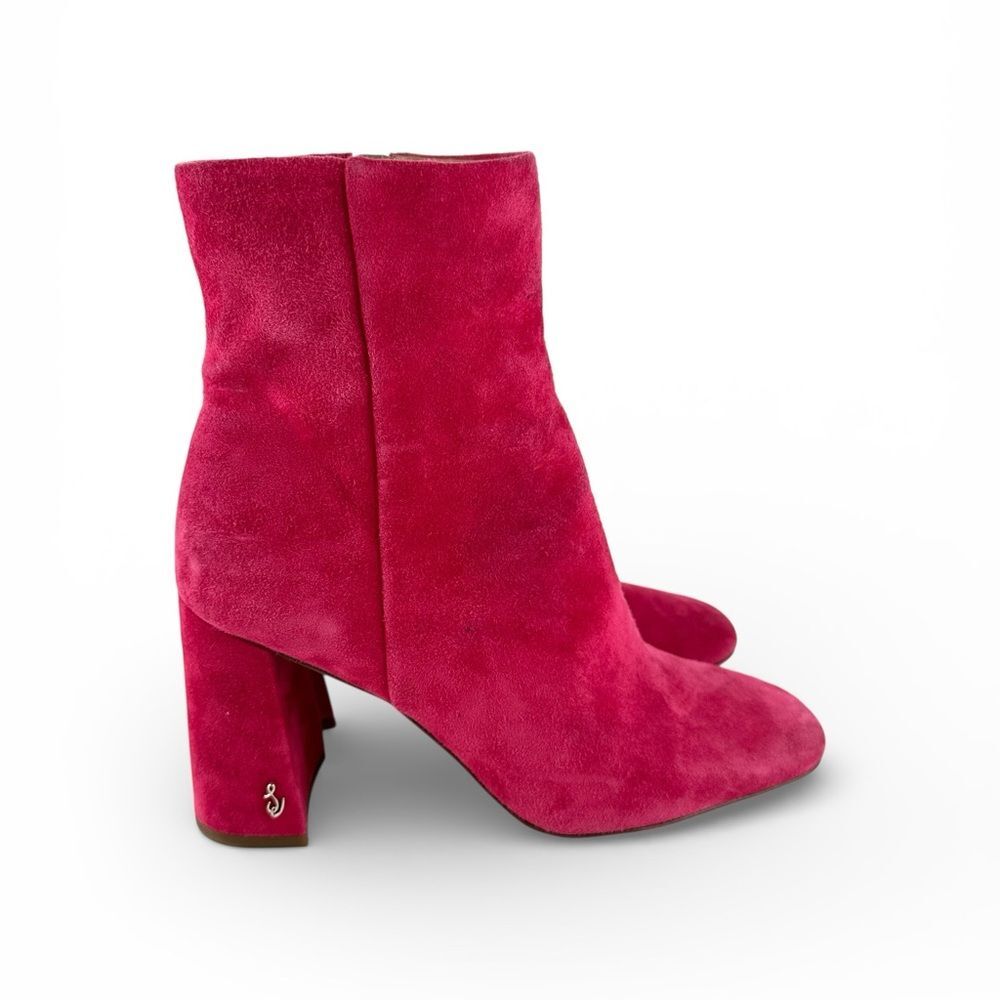 Sam Edelman Women’s SZ 7 Vibrant Pink Suede Ankle Boots Block Heel Zip